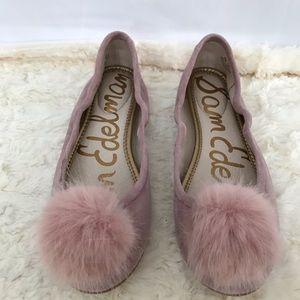 SAM EDELMAN FARINA POM POM SUEDE FLATS 6.5